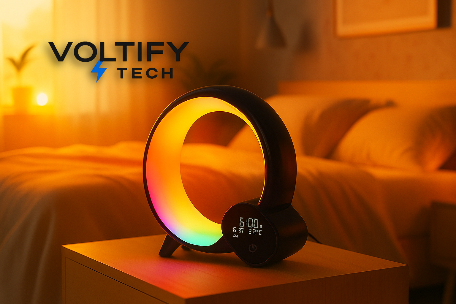 Voltify™ Smart Wake-Up Light – RGB Sunrise Alarm Clock with White Noise