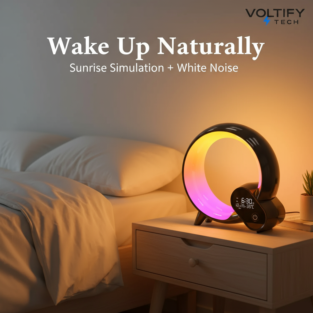 Voltify™ Smart Wake-Up Light – RGB Sunrise Alarm Clock with White Noise